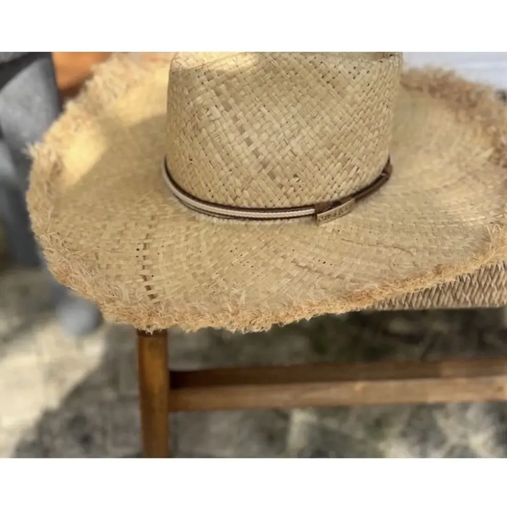 HAT FEDORA WIDE BRIM RAFFIA STRAW HAT
